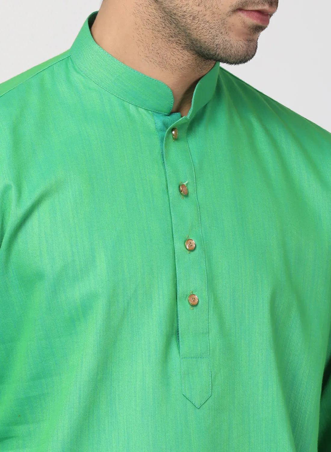 VASTRAMAY Men's Green Cotton Blend Kurta