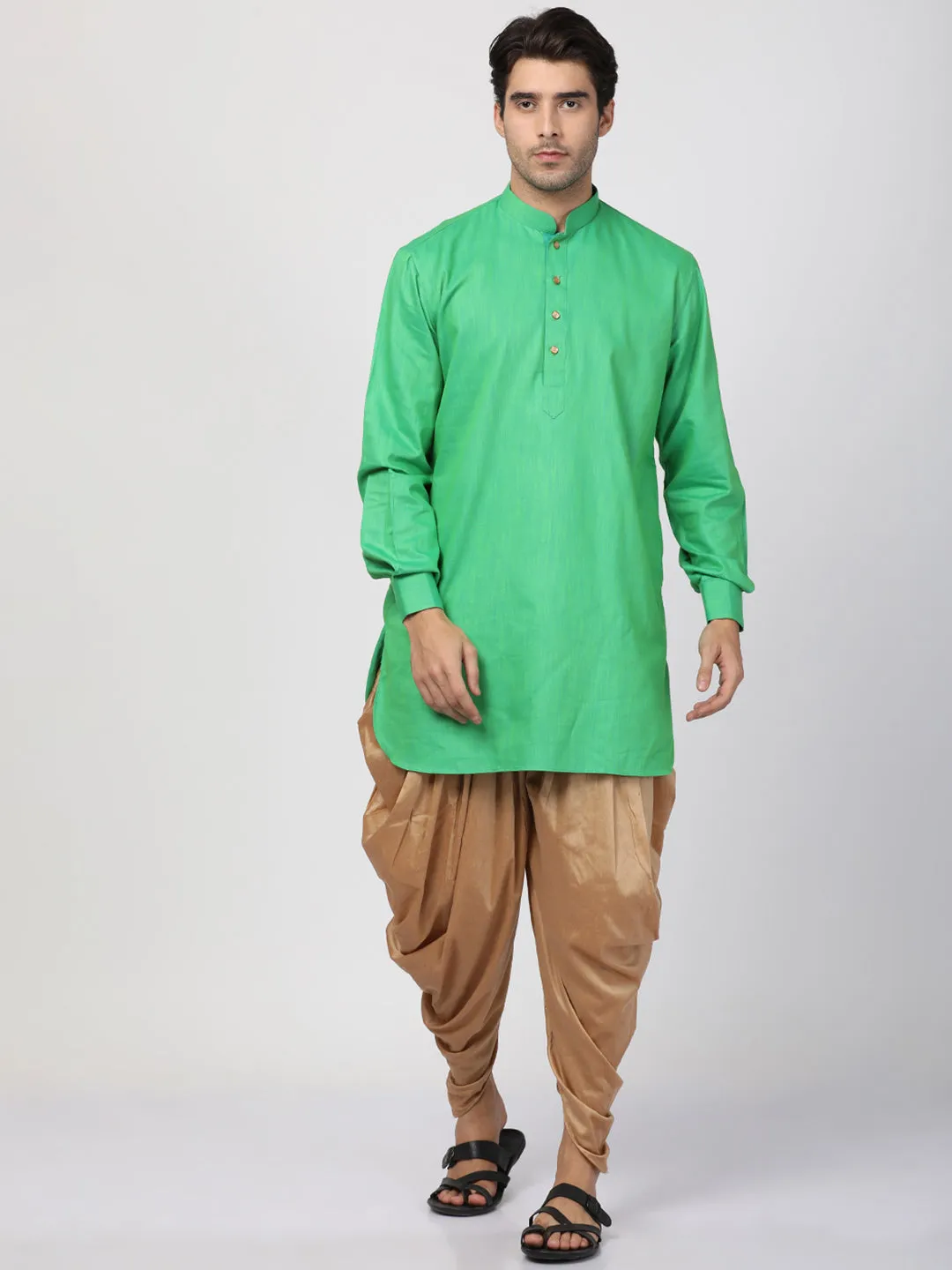 VASTRAMAY Men's Green Cotton Blend Kurta