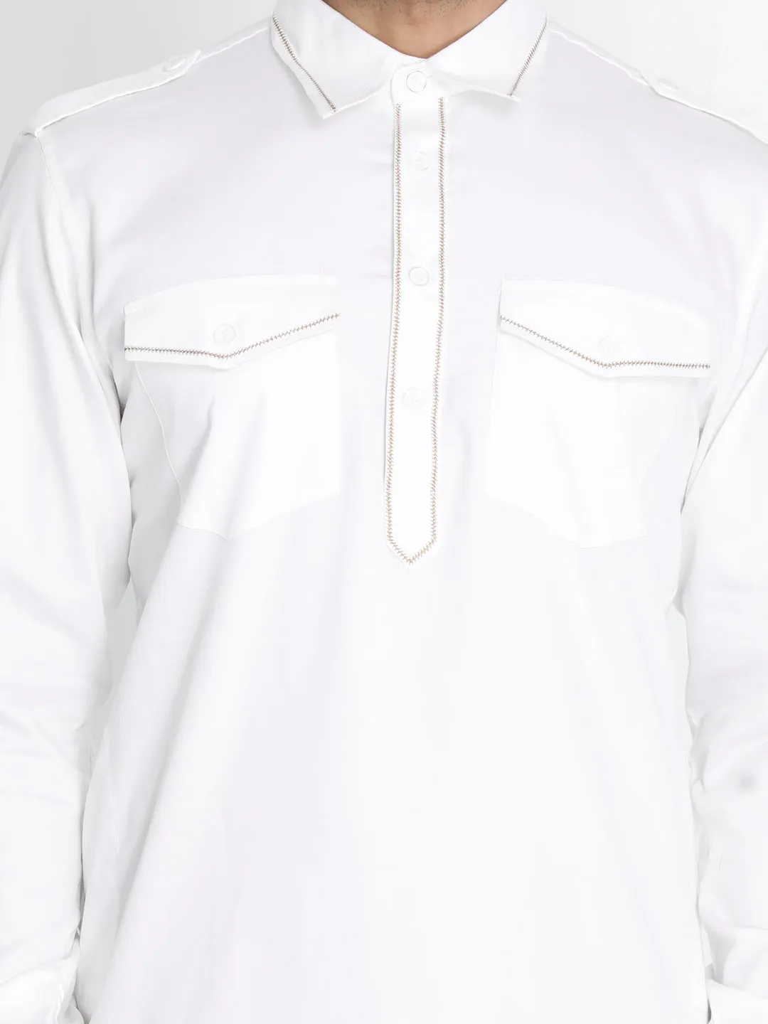 VASTRAMAY Men's White Cotton Blend Kurta