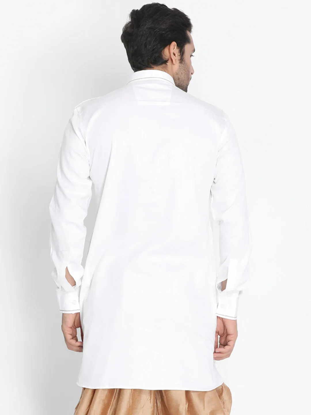 VASTRAMAY Men's White Cotton Blend Kurta