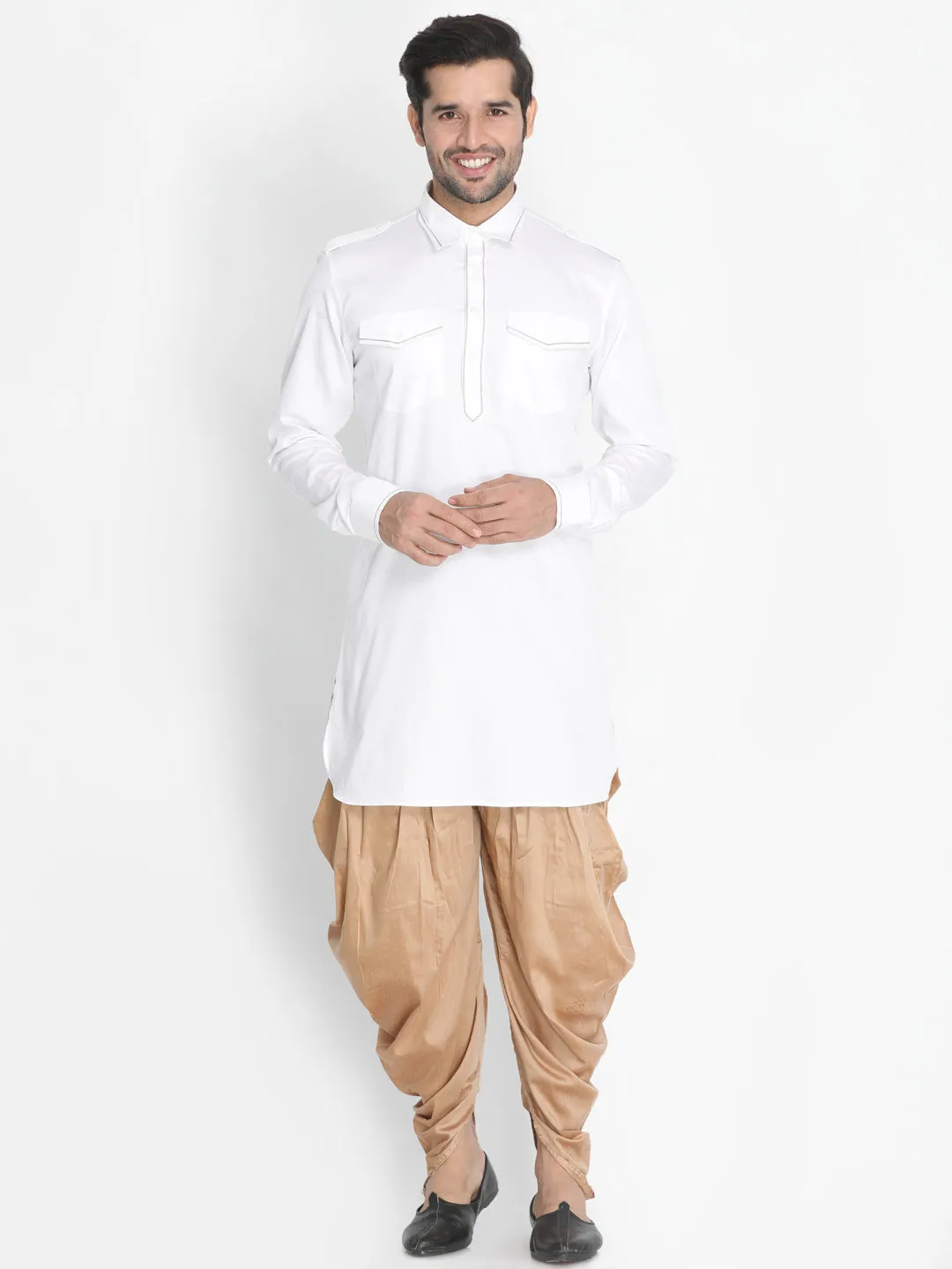 VASTRAMAY Men's White Cotton Blend Kurta