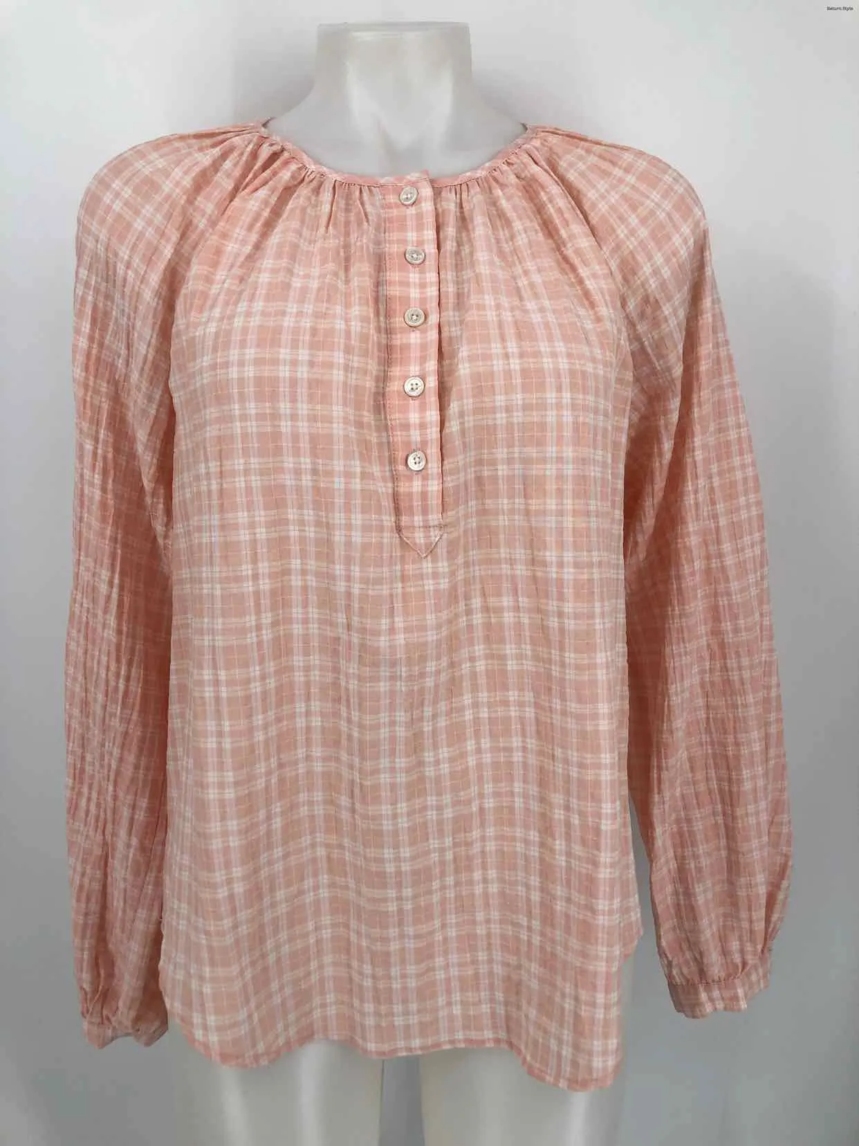 VERONICA BEARD Peach White Cotton Blend Longsleeve Size MEDIUM (M) Top