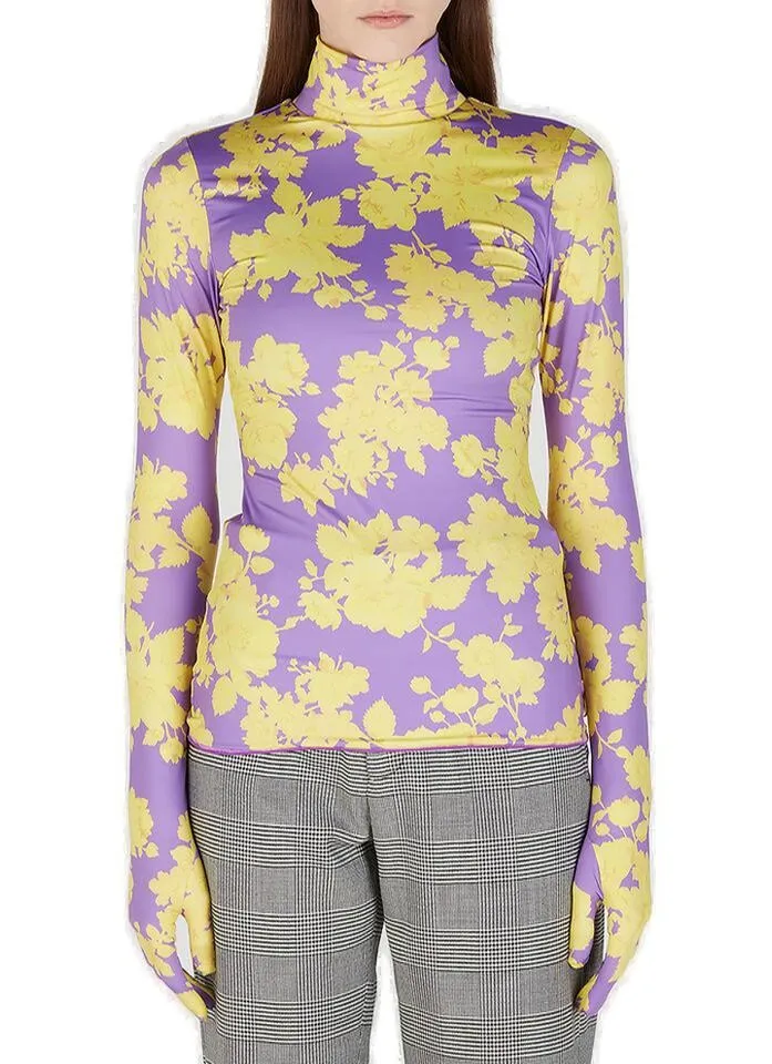 Vetements Floral Printed Glove-Sleeved Top