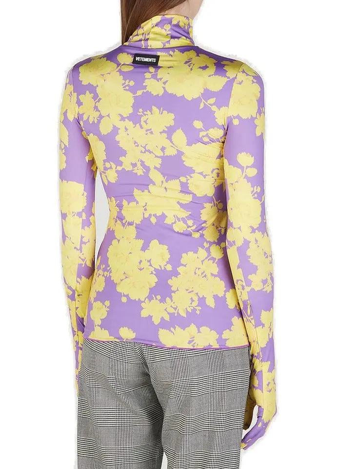 Vetements Floral Printed Glove-Sleeved Top