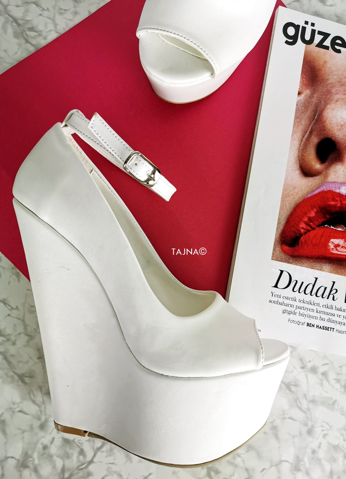 White Ankle Strap Peep Toe Wedges