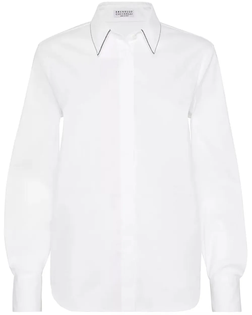 White Monili Trim Collar Button Up Shirt