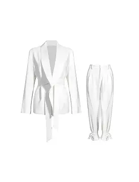 White Wide Leg Trousers And Jacket Set