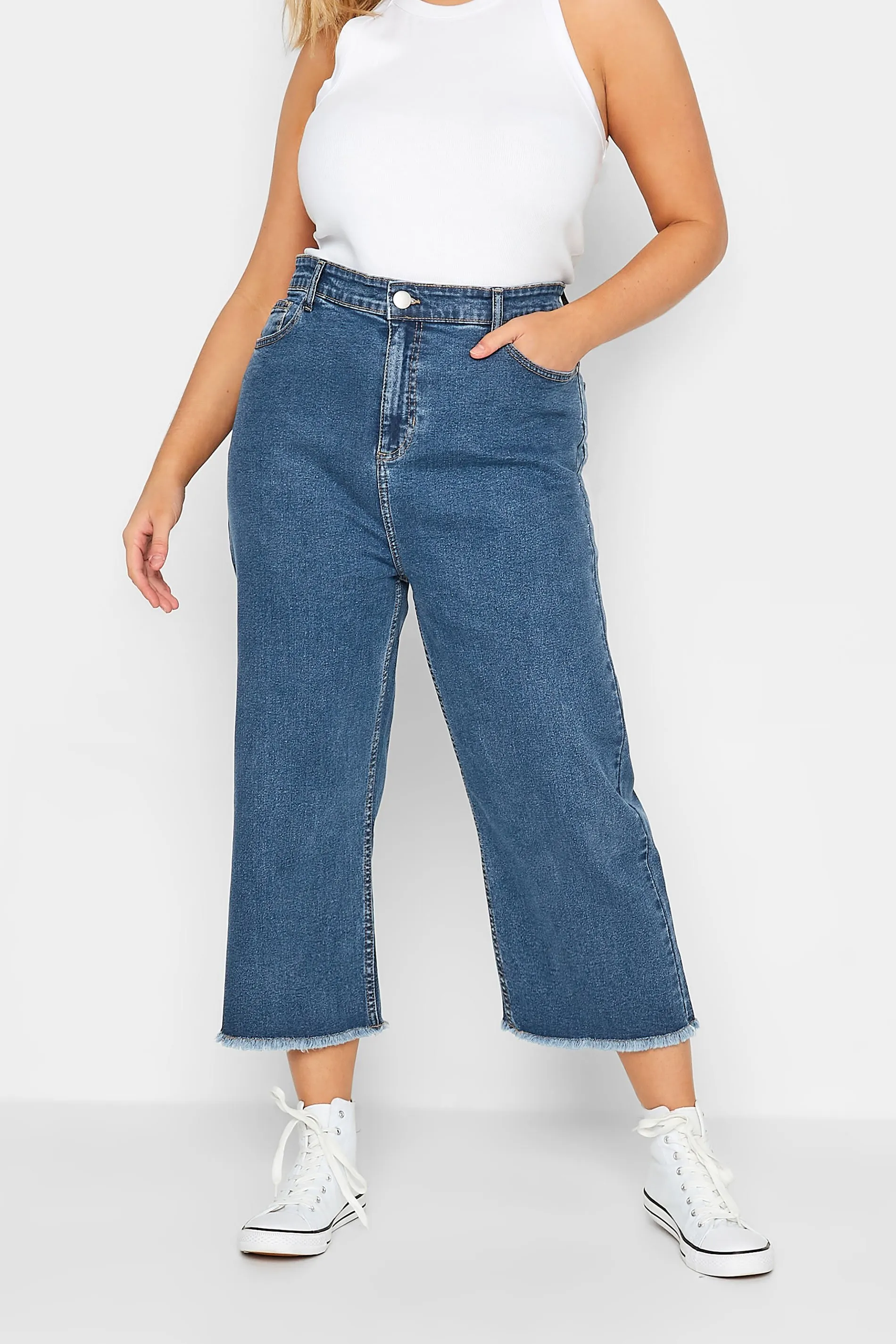 YOURS Curve Blue Stretch Cropped Jeans